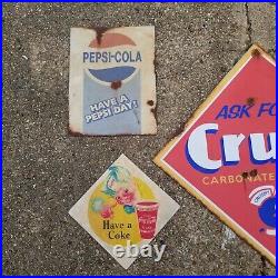 Lot Of 5 Vintage look Old Style Soda Fountain Sign Set Crush Dr Pepper Pepsi 7up