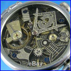 Masonic Style vintage wristwatch, Old English Movt Carved with Masonic Symbols