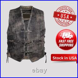 Men's Brown Leather Vest Waistcoat Old Style Touring Adventure Vintage Biker