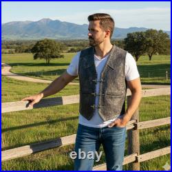 Men's Brown Leather Vest Waistcoat Old Style Touring Adventure Vintage Biker
