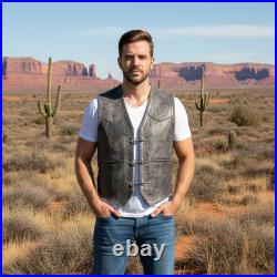 Men's Brown Leather Vest Waistcoat Old Style Touring Adventure Vintage Biker