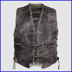 Men's Brown Leather Vest Waistcoat Old Style Touring Adventure Vintage Biker