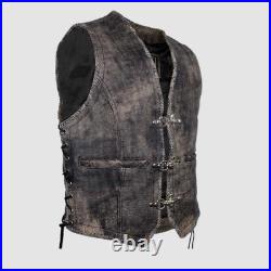 Men's Brown Leather Vest Waistcoat Old Style Touring Adventure Vintage Biker