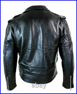 Men's Motorcycle Leather jacket Genuine Buffalo Skin Brando Style Black Biker