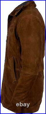 Men's Vintage Brown Pure Suede Leather Soft Jacket Old School Retro Style Coat