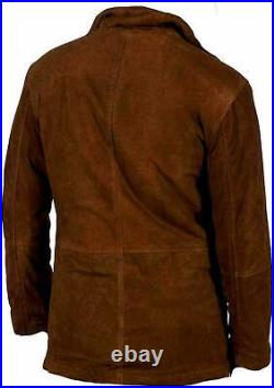 Men's Vintage Brown Pure Suede Leather Soft Jacket Old School Retro Style Coat