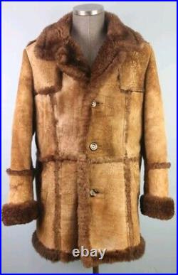 Men's Vintage Shearling Sheepskin Rancher Coat, Made in Canada, 46