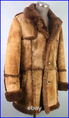 Men's Vintage Shearling Sheepskin Rancher Coat, Made in Canada, 46