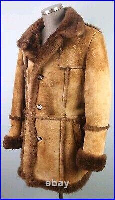 Men's Vintage Shearling Sheepskin Rancher Coat, Made in Canada, 46