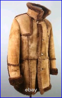 Men's Vintage Shearling Sheepskin Rancher Coat, Made in Canada, 46