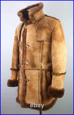 Men's Vintage Shearling Sheepskin Rancher Coat, Made in Canada, 46