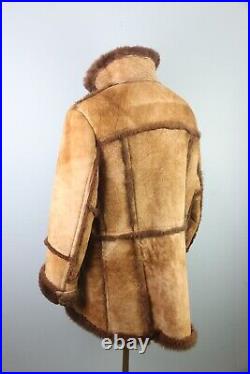 Men's Vintage Shearling Sheepskin Rancher Coat, Made in Canada, 46