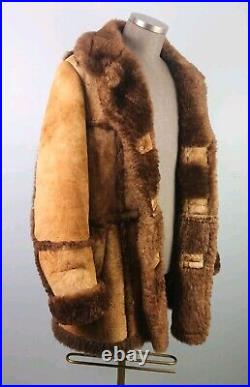 Men's Vintage Shearling Sheepskin Rancher Coat, Made in Canada, 46