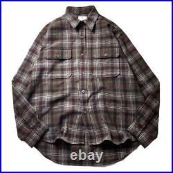 Men size L 90S Usa Made Old J. Crew Plaid Long Sleeve Flannel Shirt Gray Vintage