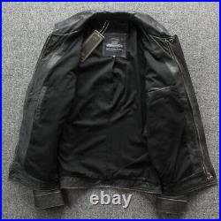 Mens Vintage Style Old Lapel Biker Leather Jacket Genuine Cowhide Motorcycle N