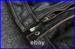 Mens Vintage Style Old Lapel Biker Leather Jacket Genuine Cowhide Motorcycle N