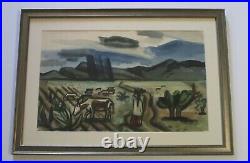 Mid Century Modern Painting Landscape Wpa Style Americana Modernism Vintage Old