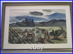 Mid Century Modern Painting Landscape Wpa Style Americana Modernism Vintage Old