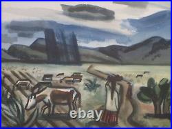 Mid Century Modern Painting Landscape Wpa Style Americana Modernism Vintage Old