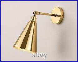 Mid Century Raw Brass Golden Shade Modern Wall Sconce For Living Room Fixture