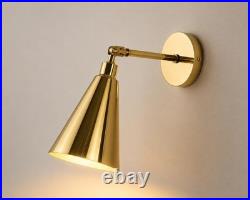 Mid Century Raw Brass Golden Shade Modern Wall Sconce For Living Room Fixture