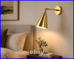 Mid Century Raw Brass Golden Shade Modern Wall Sconce For Living Room Fixture