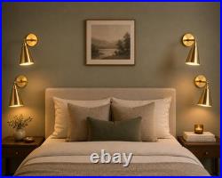 Mid Century Raw Brass Golden Shade Modern Wall Sconce For Living Room Fixture