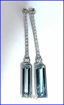 Mid-Century Vintage Style 25.14CT Aquamarine & Old Mine Cut CZ Dangle Earrings
