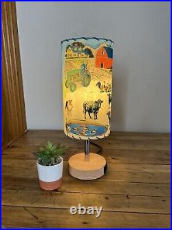Mid Century Vintage Style Fiberglass Lamp Shade & Base Old McDonald Farm Western