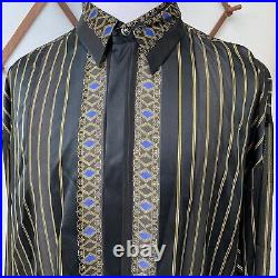 Monzini Collection Moda Italy Baroque 100% Silk Button Down Shirt Mens 2XL