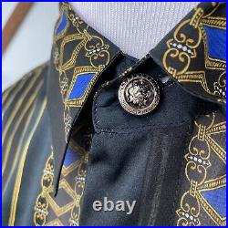 Monzini Collection Moda Italy Baroque 100% Silk Button Down Shirt Mens 2XL