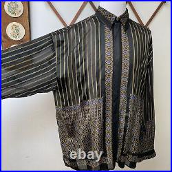 Monzini Collection Moda Italy Baroque 100% Silk Button Down Shirt Mens 2XL