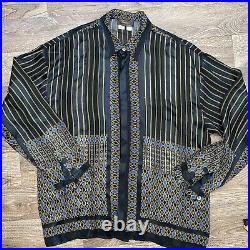 Monzini Collection Moda Italy Baroque 100% Silk Button Down Shirt Mens 2XL