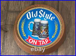 NOS 1983 Vintage Heileman's Old Style Beer On Tap Beer Barrel End Light Up Sign