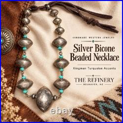 Navajo Chunky Silver Bicone pearls Kingman Turquoise Necklace Handmade