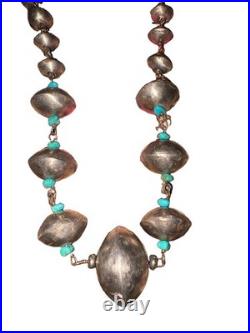 Navajo Chunky Silver Bicone pearls Kingman Turquoise Necklace Handmade
