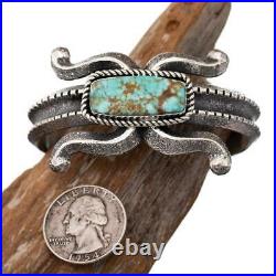 Navajo TUFA CAST Bracelet Turquoise Vintage Old Pueblo Style Sterling Silver