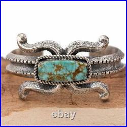 Navajo TUFA CAST Bracelet Turquoise Vintage Old Pueblo Style Sterling Silver