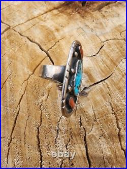 Navajo Turquoise And Coral Ring Size 9.5 Native American Vintage Old Style Navajo Turquoise And Coral Ring Size 9.5 Native American Vintage Old Style