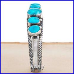 Navajo Turquoise Bracelet BLUE FOX Sterling Silver Row Cuff Vintage Old Style