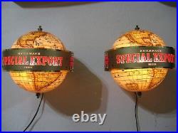 New Vtg Pair 1977 Special Export Beer Old Style World Motion Sign Bar Light A+