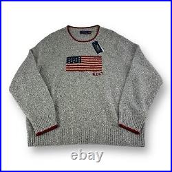 New XXL Polo Ralph Lauren USA Flag Grey Pullover Sweater Fawn Knit Jumper