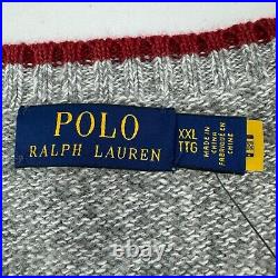 New XXL Polo Ralph Lauren USA Flag Grey Pullover Sweater Fawn Knit Jumper