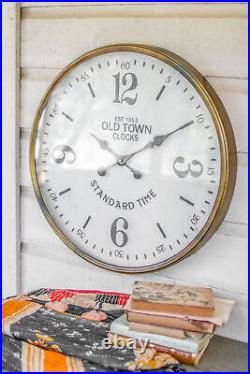 Nostalgic Old Town Vintage Style Station Clock Aged Brass Gold Frame