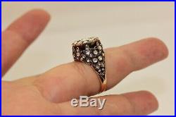 OLD CROW'S FEET 14k GOLD ROSE CUT DIAMOND OTTOMAN STYLE PRETTY STRONG RING