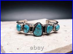 OLD PAWN Style Vintage NAVAJO Sterling Silver Turquoise Cuff Twisted Rope