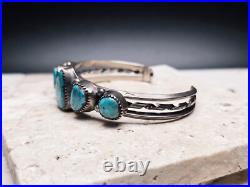 OLD PAWN Style Vintage NAVAJO Sterling Silver Turquoise Cuff Twisted Rope