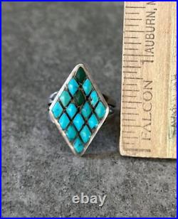 OLD Vintage Native American ZUNI Dishta Style Turquoise Inlay Sterling RING 6.5 OLD Vintage Native American ZUNI Dishta Style Turquoise Inlay Sterling RING 6.5