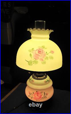 OLD Vtg Style Hurricane Double Globe 3 way Switch Lamp Light with Flowers Design