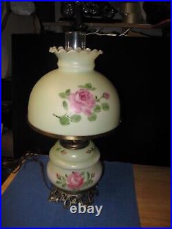 OLD Vtg Style Hurricane Double Globe 3 way Switch Lamp Light with Flowers Design